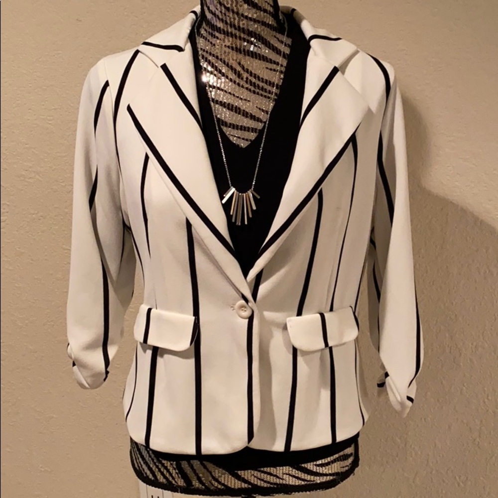 Creme & black striped blazer.